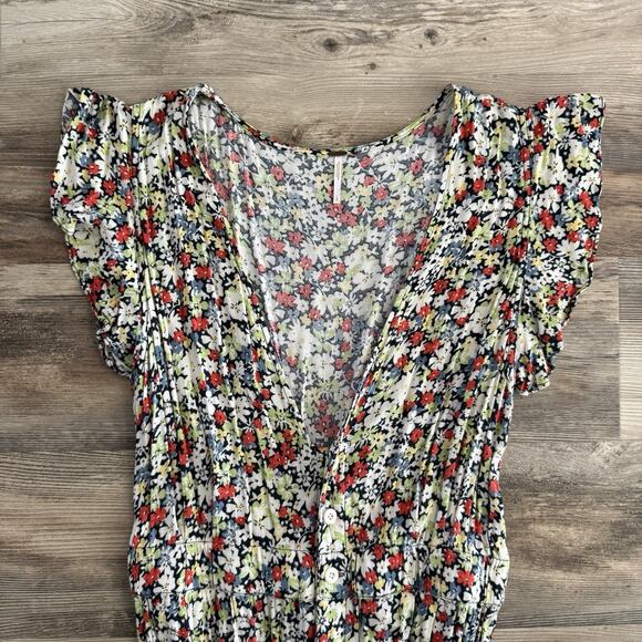 Free People Ruffle Your Feathers Floral Wide Leg Jumpsuit Women’s Large - Picture 6 of 11